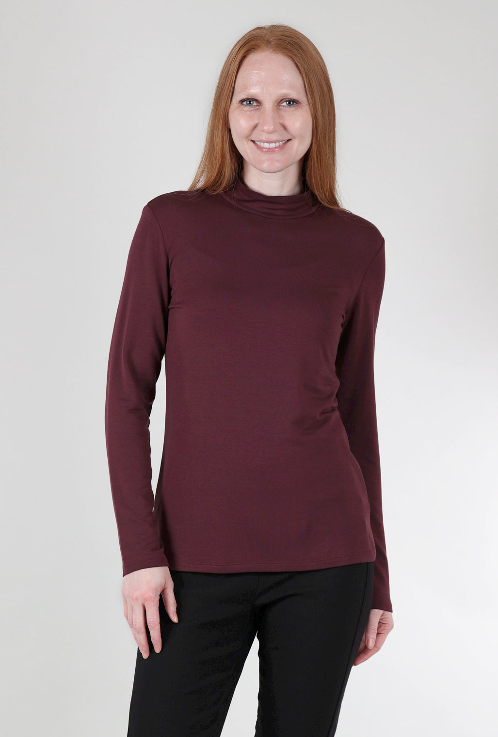Luukaa Essential Jersey Mock Neck, Burgundy