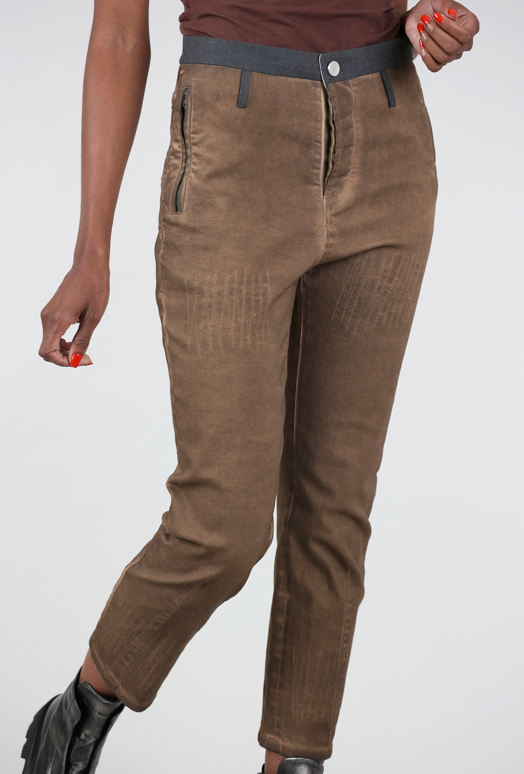 Umit Unal Stitch Detail Denim Trouser, Rust
