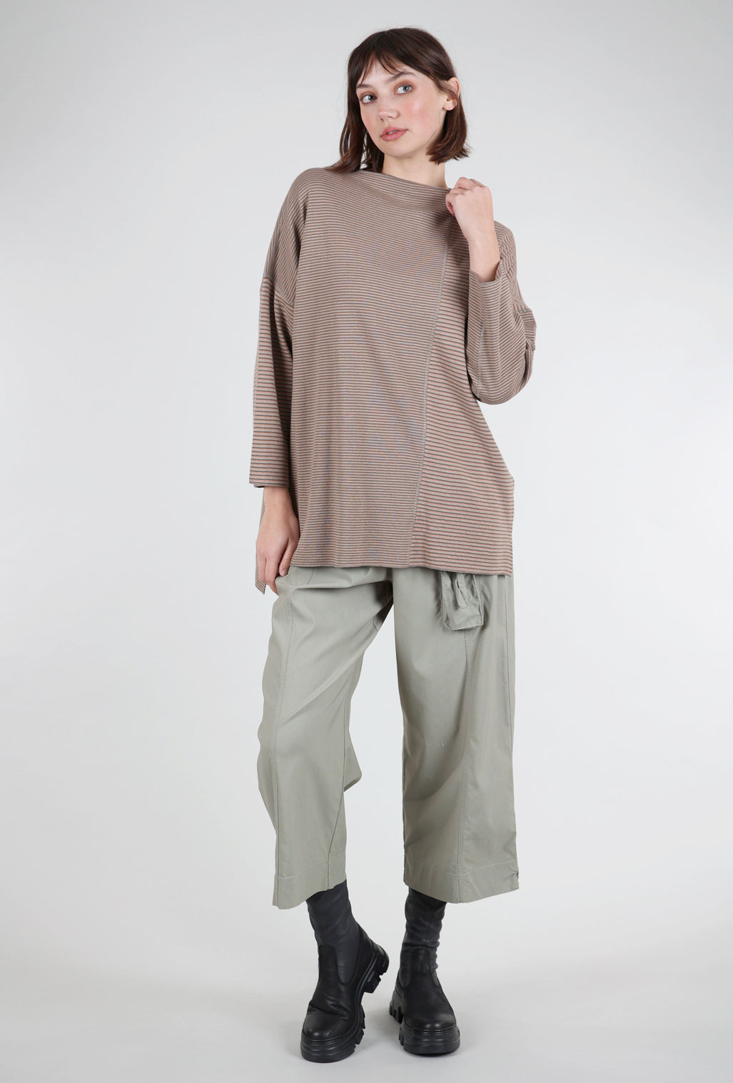 Iridium Striped Ash Top, Rose/Chocolate