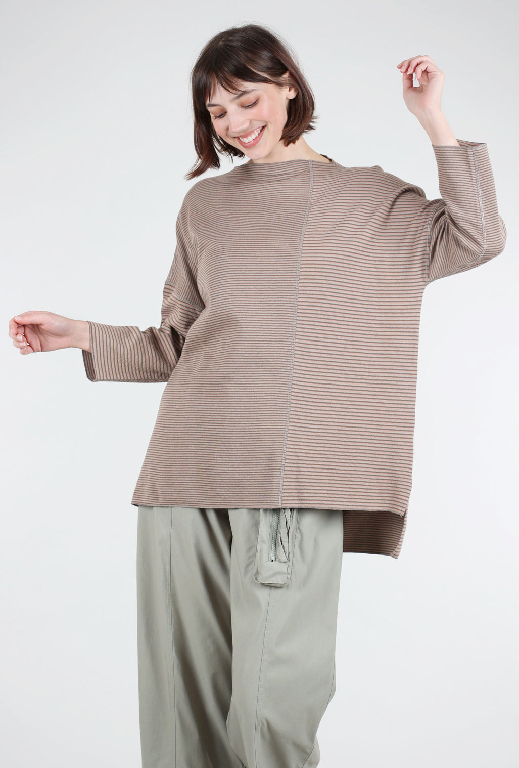 Iridium Striped Ash Top, Rose/Chocolate