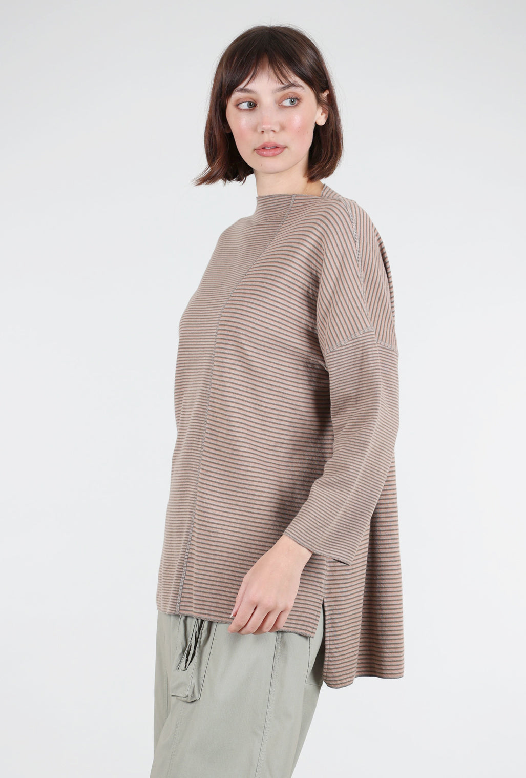 Iridium Striped Ash Top, Rose/Chocolate