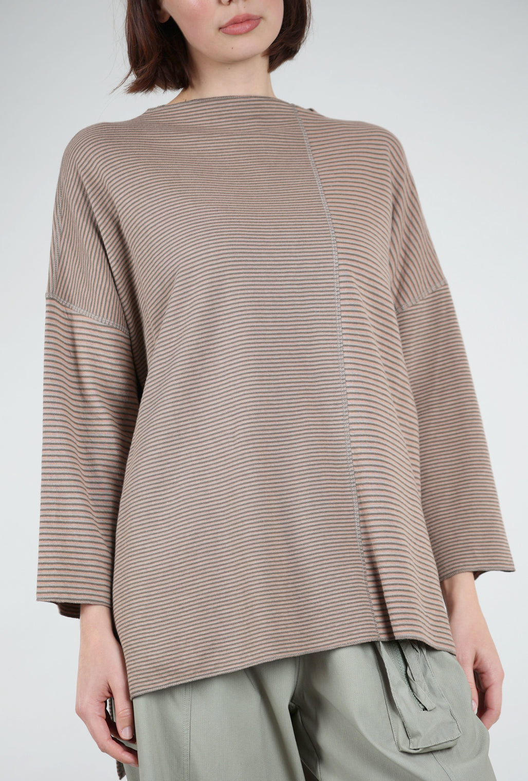 Iridium Striped Ash Top, Rose/Chocolate