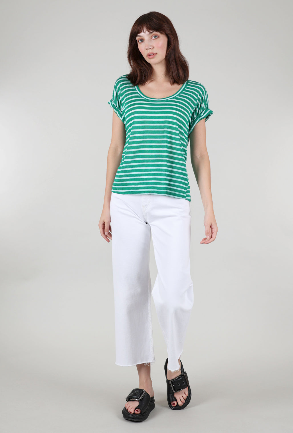 Wilt Open-Neck Baby Dolman Roll Cuff, Kelly Green/White