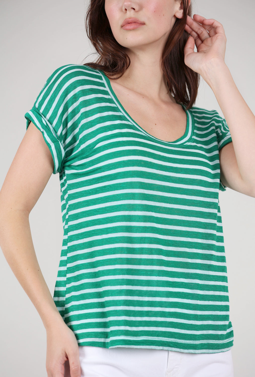 Wilt Open-Neck Baby Dolman Roll Cuff, Kelly Green/White