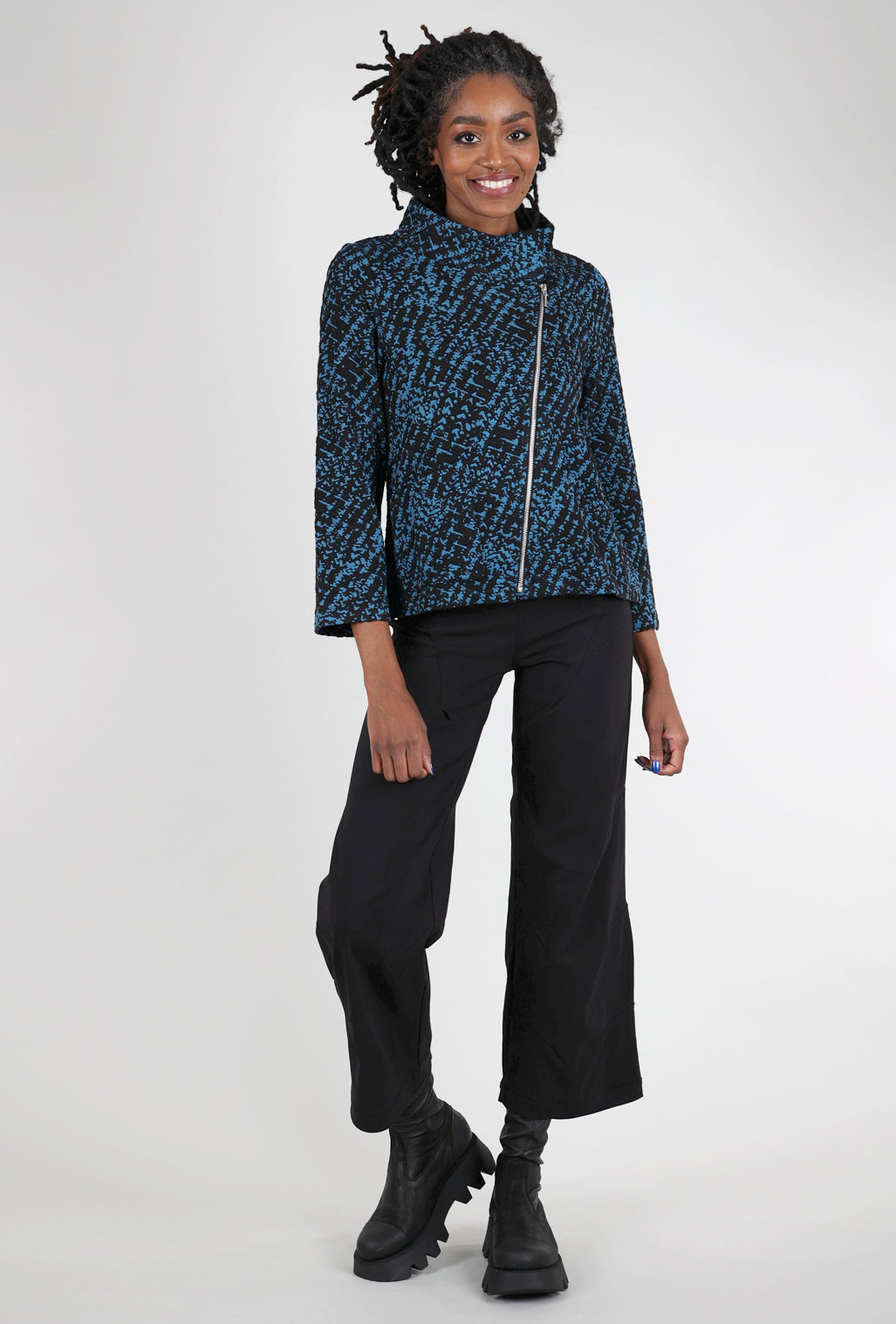 Liv Nouveau Knit Asym Zip Jacket, Ocean