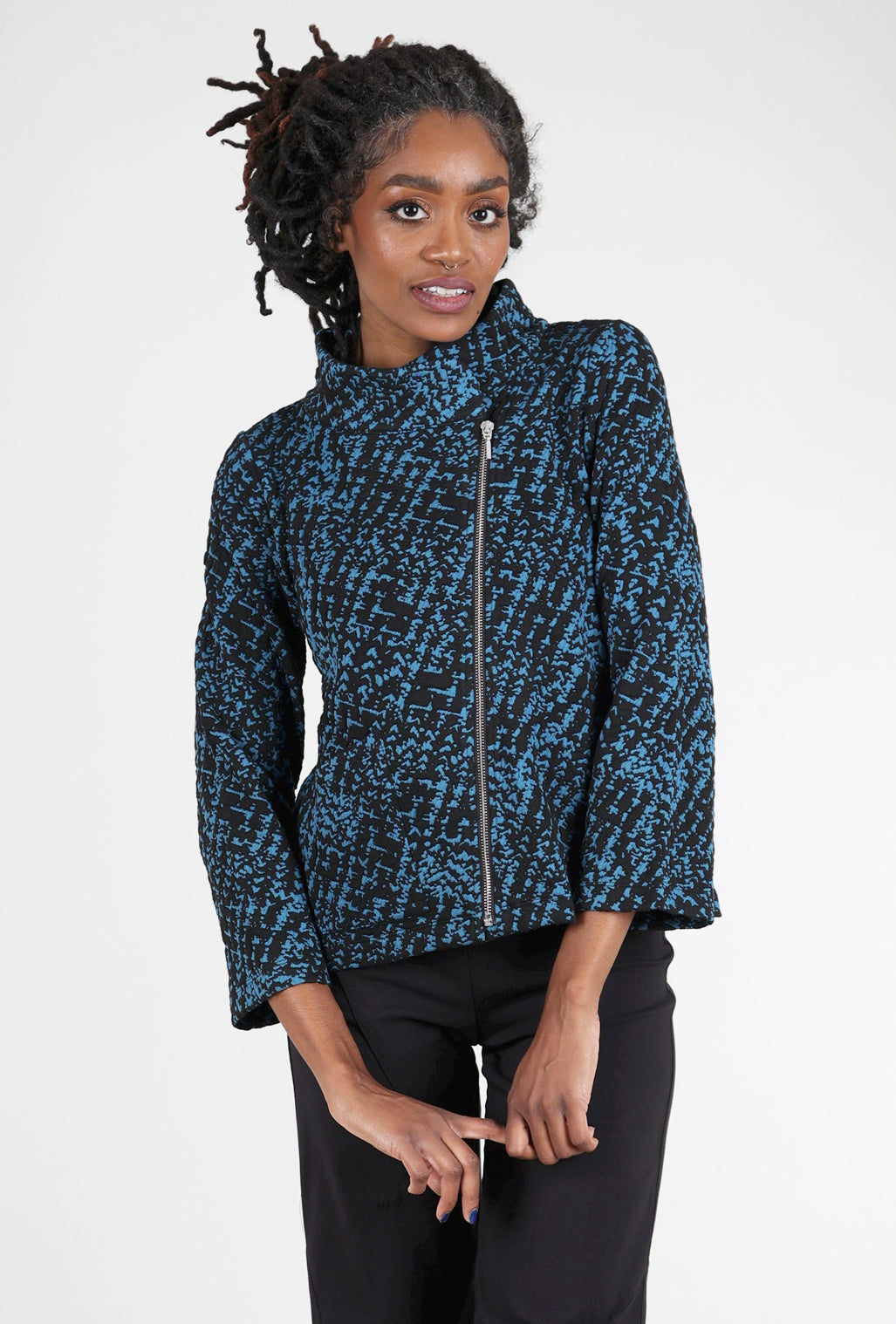 Liv Nouveau Knit Asym Zip Jacket, Ocean