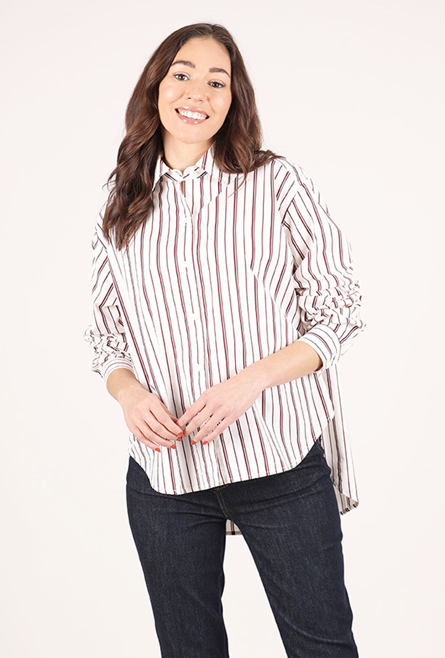 Pistola Finlay Oversized Button Up, Claret Stripe