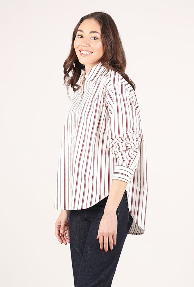 Pistola Finlay Oversized Button Up, Claret Stripe
