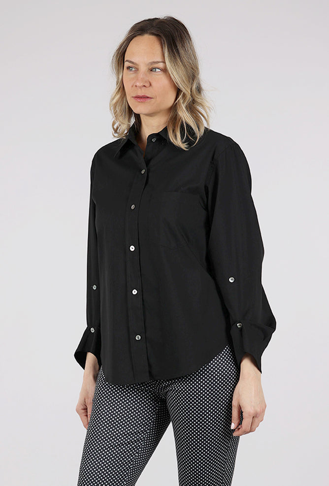 Estelle & Finn Button Sleeve Shirt, Black