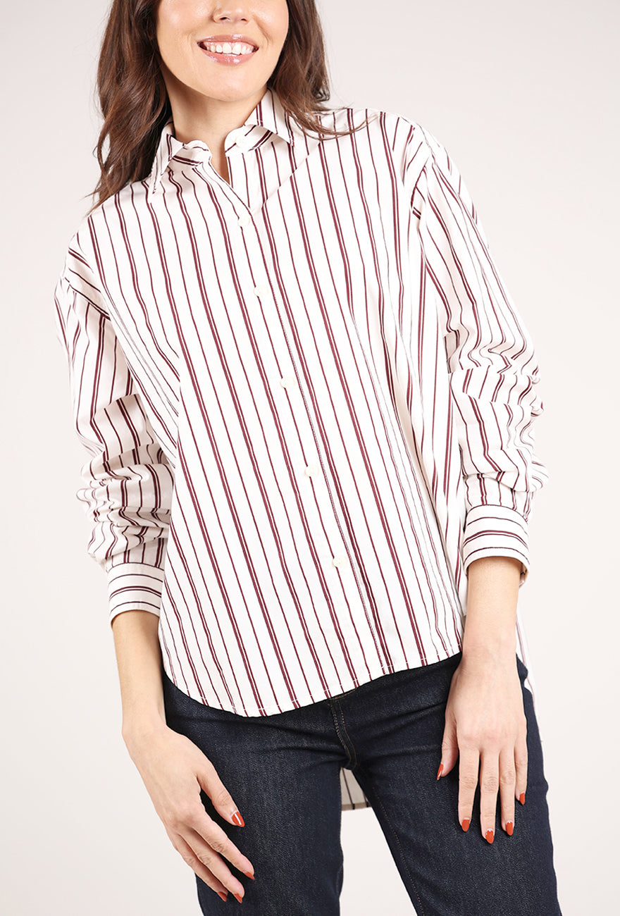 Pistola Finlay Oversized Button Up, Claret Stripe