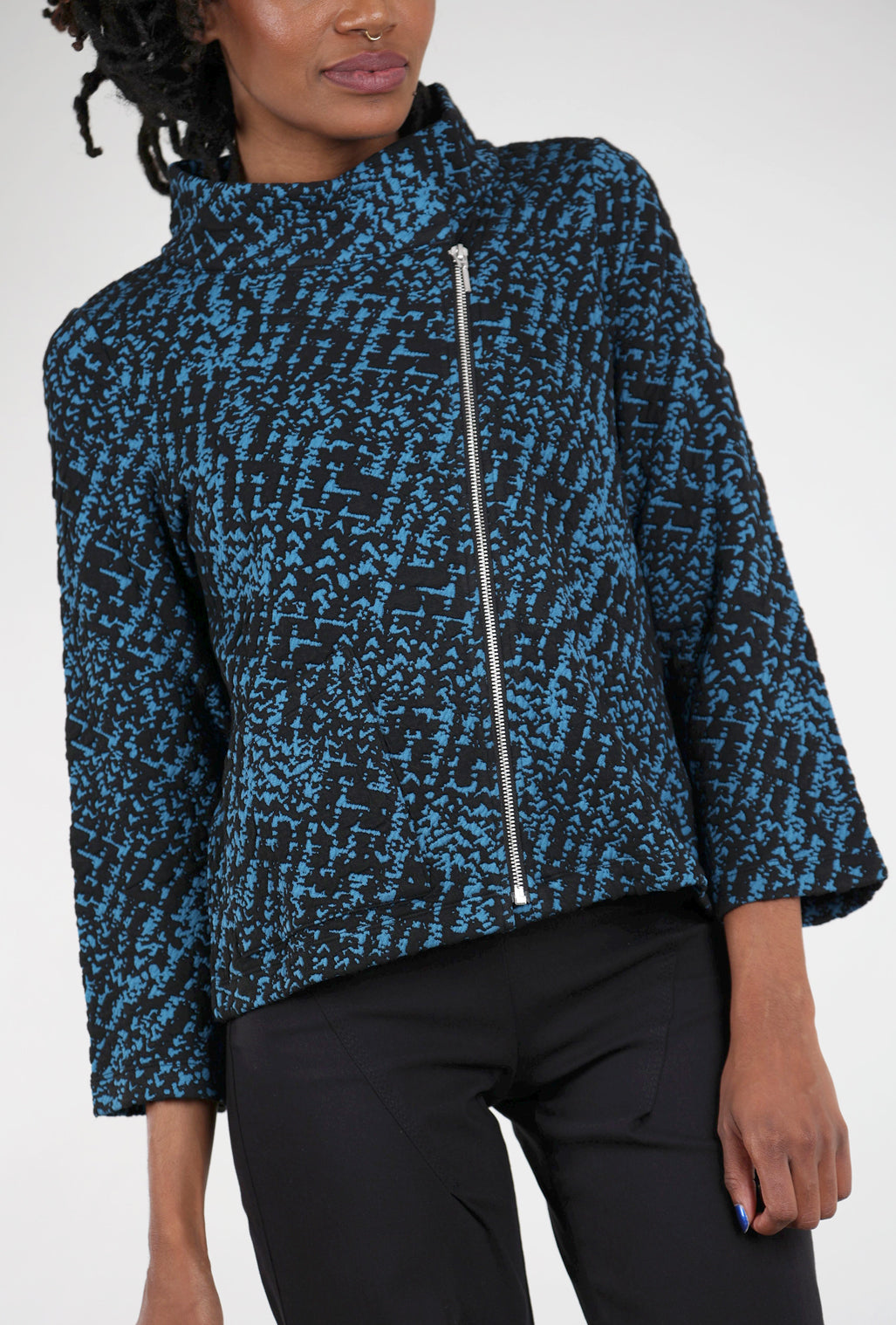 Liv Nouveau Knit Asym Zip Jacket, Ocean