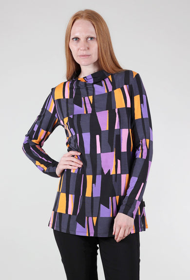 Luukaa Drape-Neck Swing Tneck, Violet Print