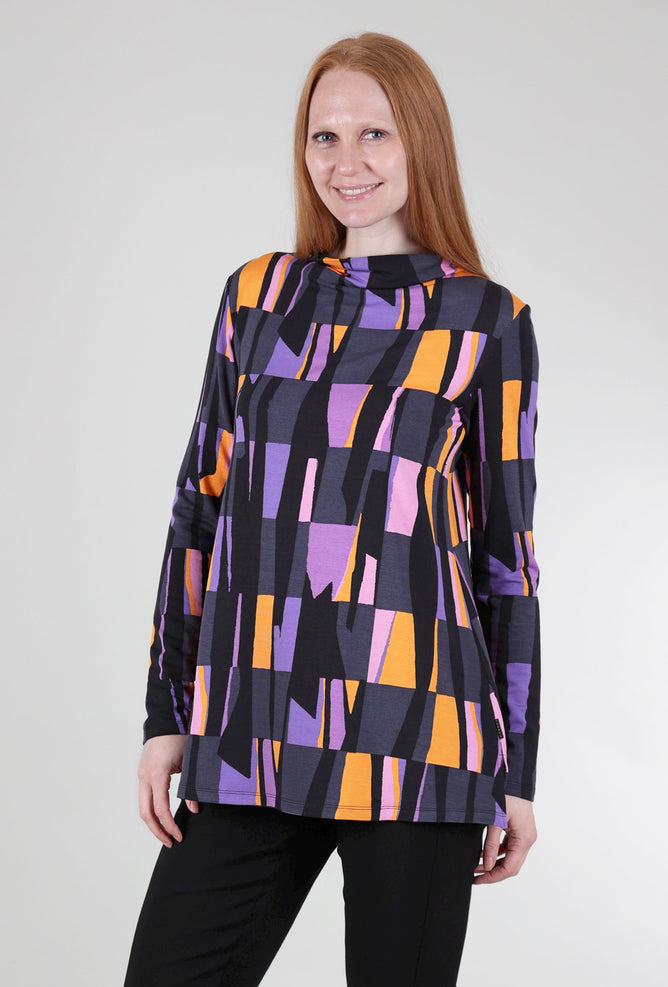 Luukaa Drape-Neck Swing Tneck, Violet Print