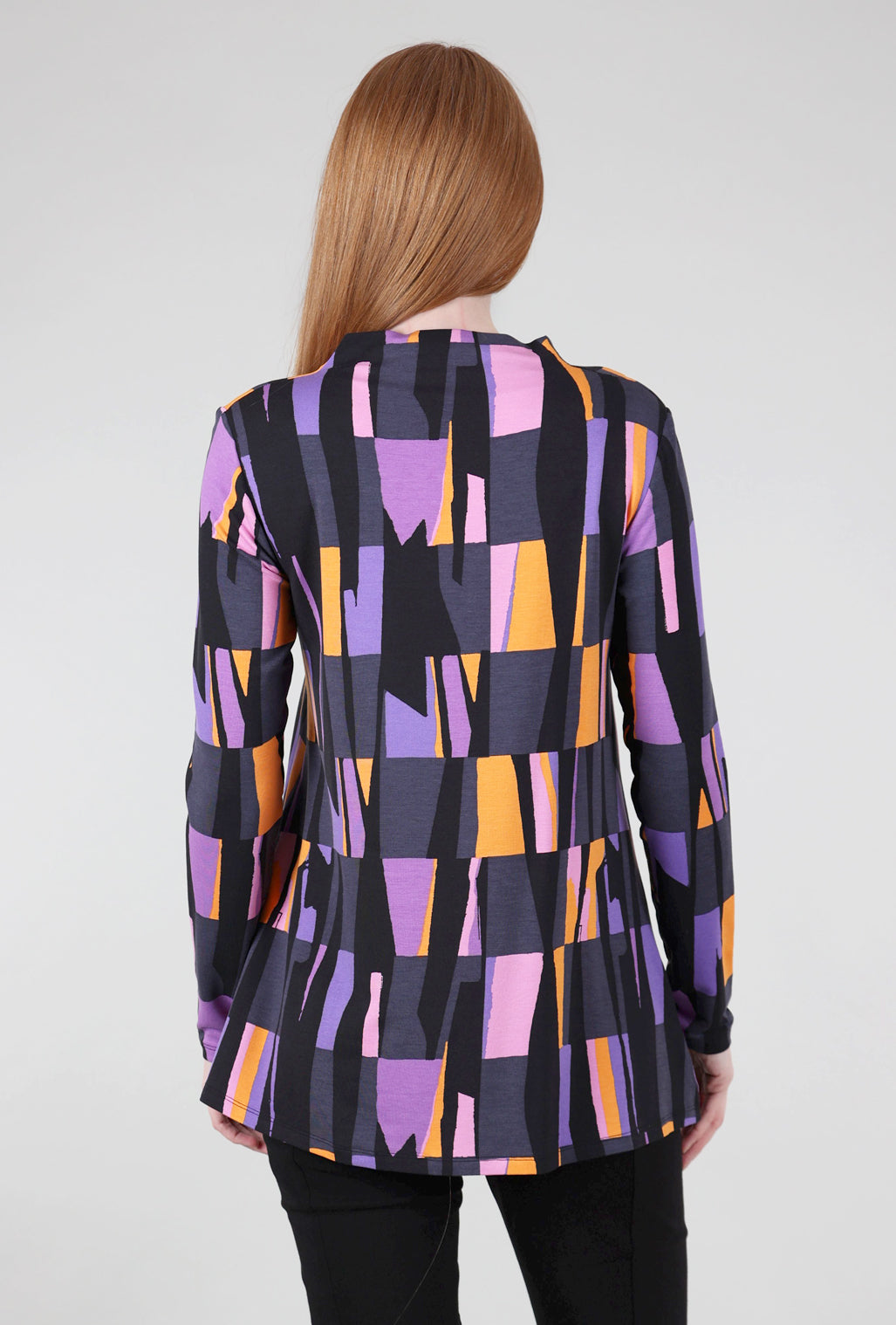 Luukaa Drape-Neck Swing Tneck, Violet Print