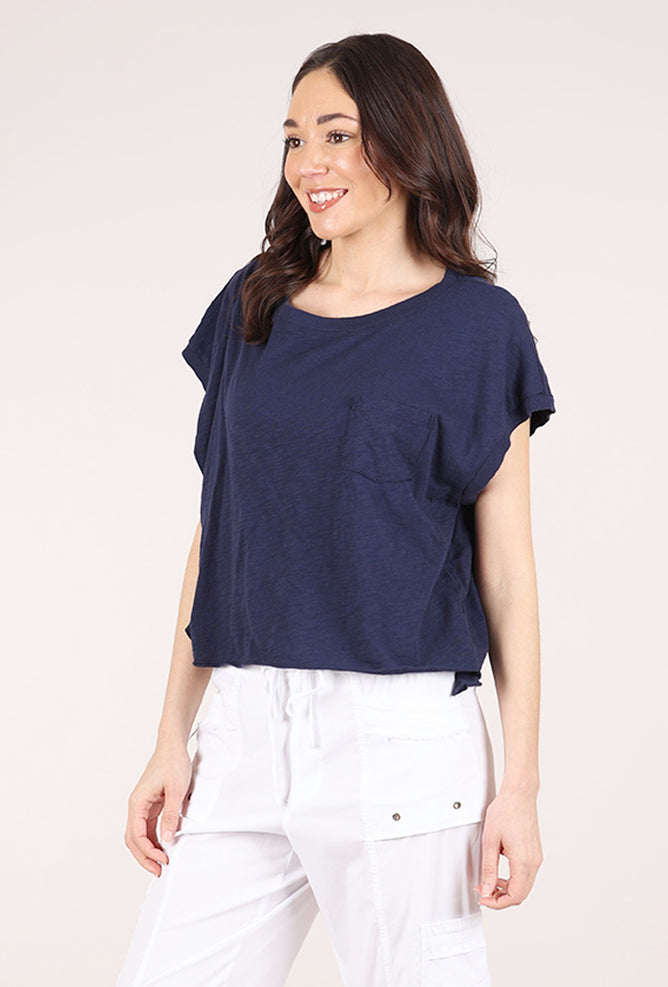 Mododoc Short Dolman Step-Hem Tee, Navy