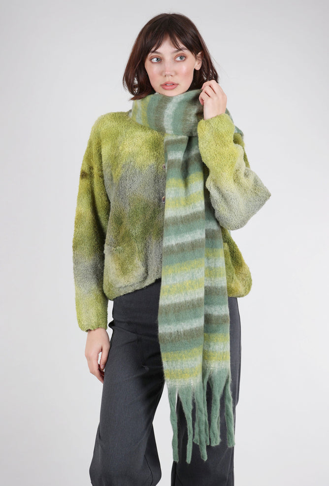 Knit Bon Bons Brushed Chunky Fringe Scarf, Green Combo