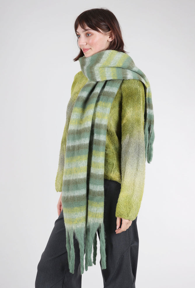 Knit Bon Bons Brushed Chunky Fringe Scarf, Green Combo