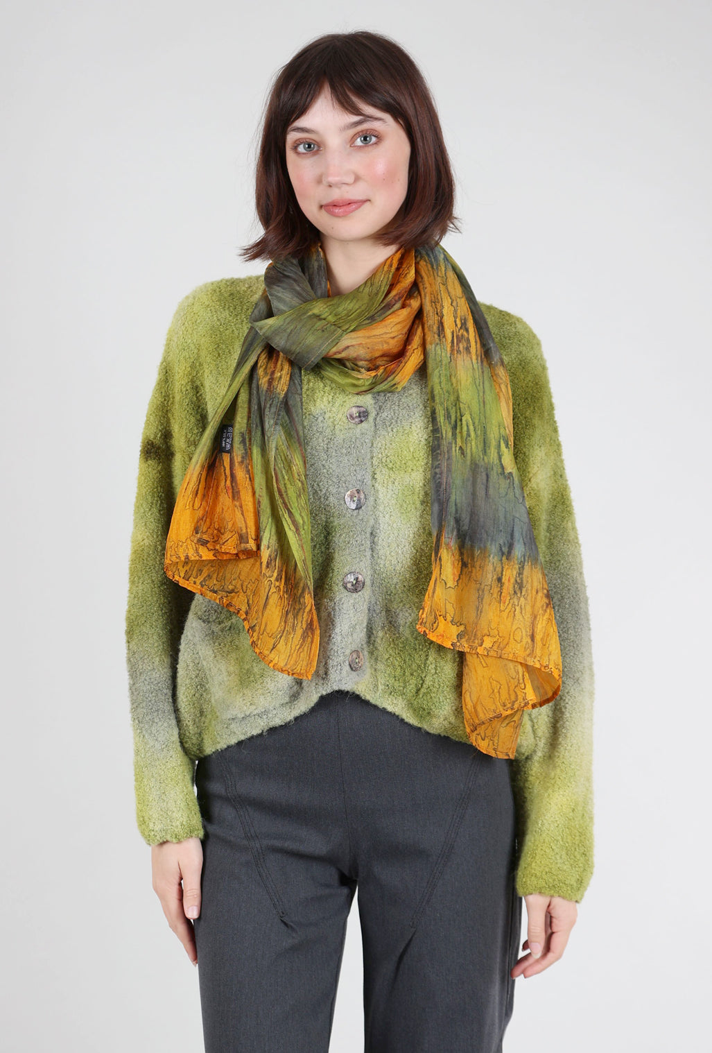 Dolma Yume Shibori Silk Scarf, Green Multi