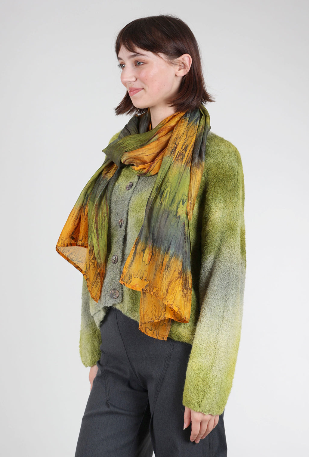 Dolma Yume Shibori Silk Scarf, Green Multi