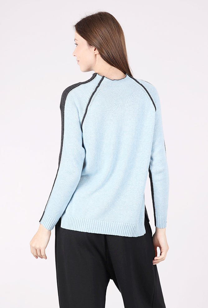 Zaket & Plover Reversible Block Funnel Sweater, Charcoal/Sky