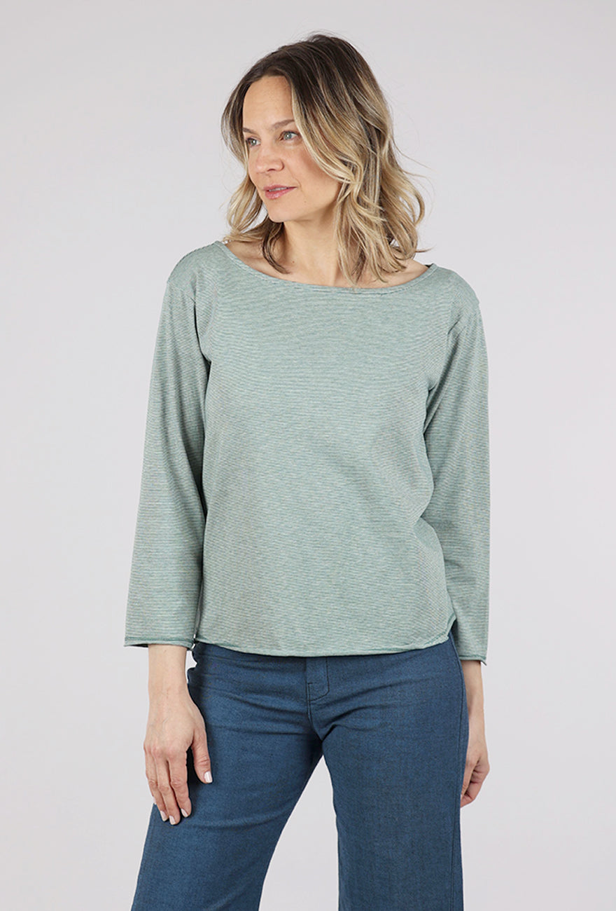 Mododoc Striped Boatneck Top, Fennel/White
