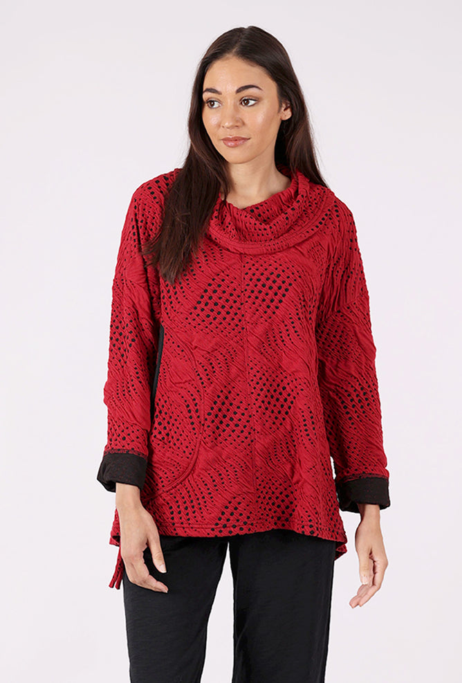 Moonlight Dimension Knit Top, Red/Black