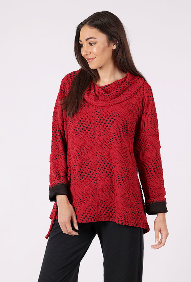 Moonlight Dimension Knit Top, Red/Black