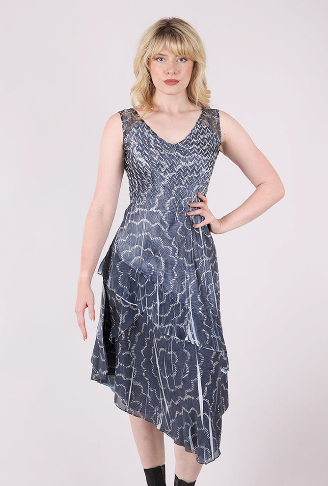 Komarov Ripples Asym Hem Dress, Navy
