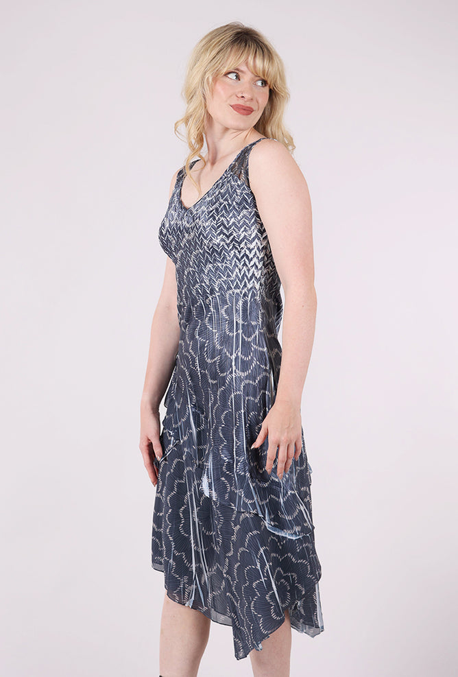 Komarov Ripples Asym Hem Dress, Navy