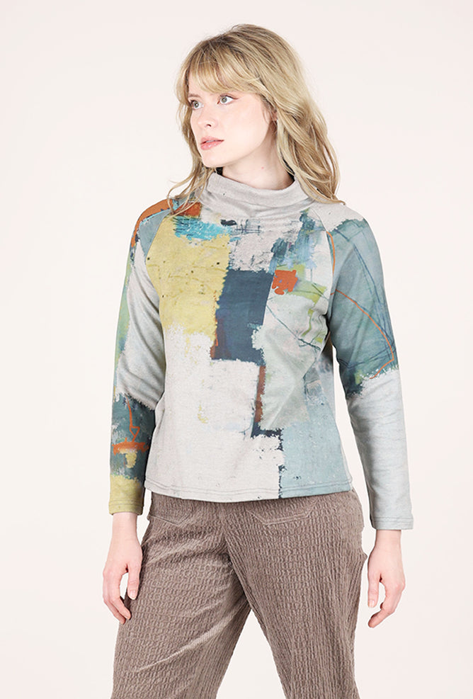 3 Potato Plush Knit Tneck, Gray/Sage