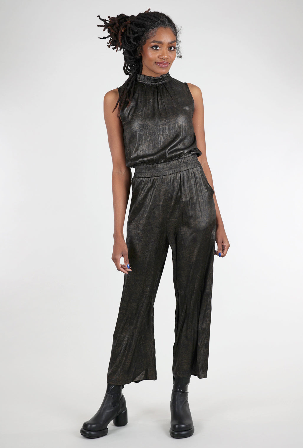 Grade & Gather Ruffle Neck Jumpsuit, Black