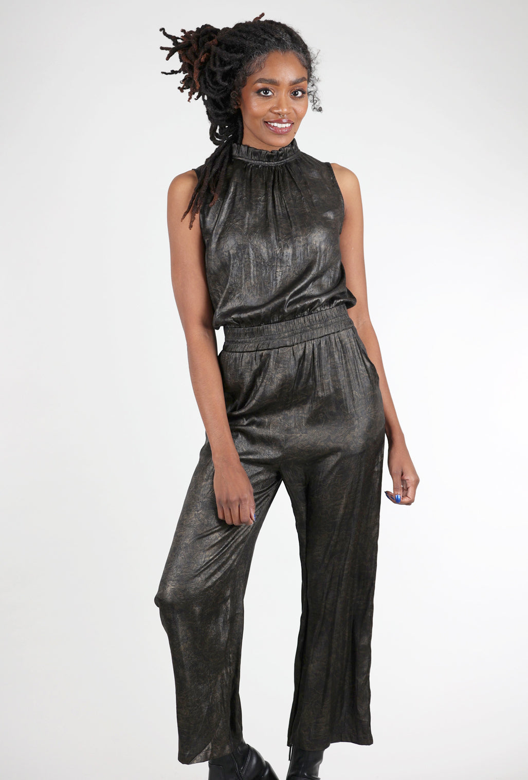 Grade & Gather Ruffle Neck Jumpsuit, Black