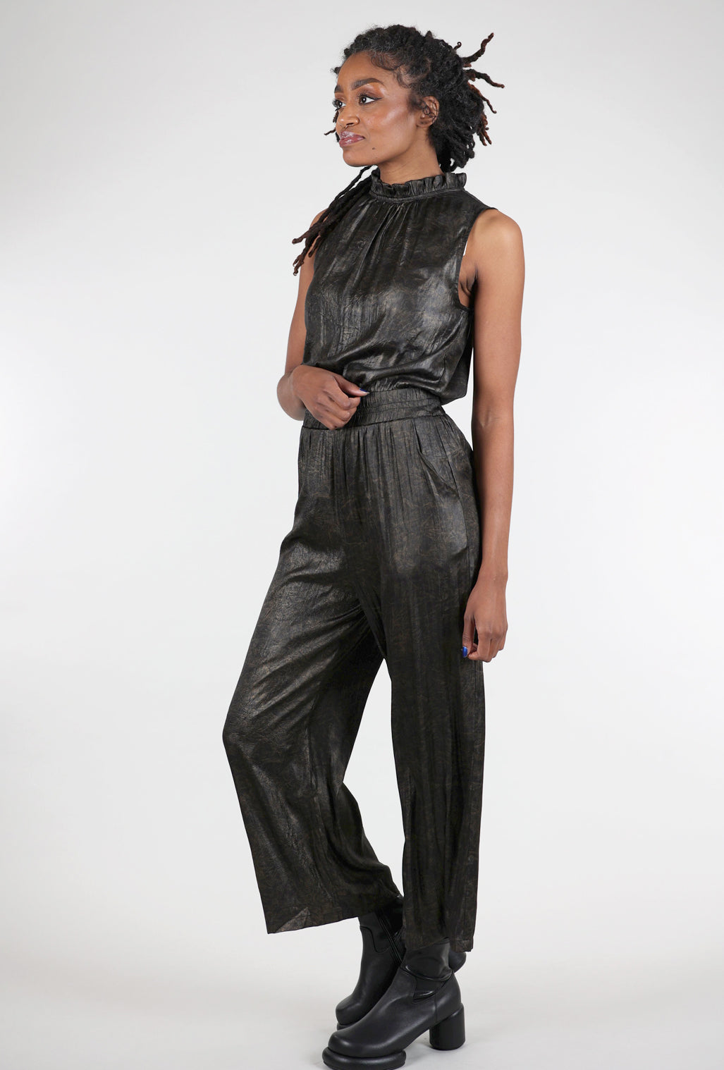 Grade & Gather Ruffle Neck Jumpsuit, Black