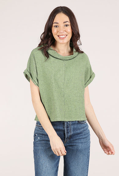 Crosshatch Roll Sleeve Top, Verde