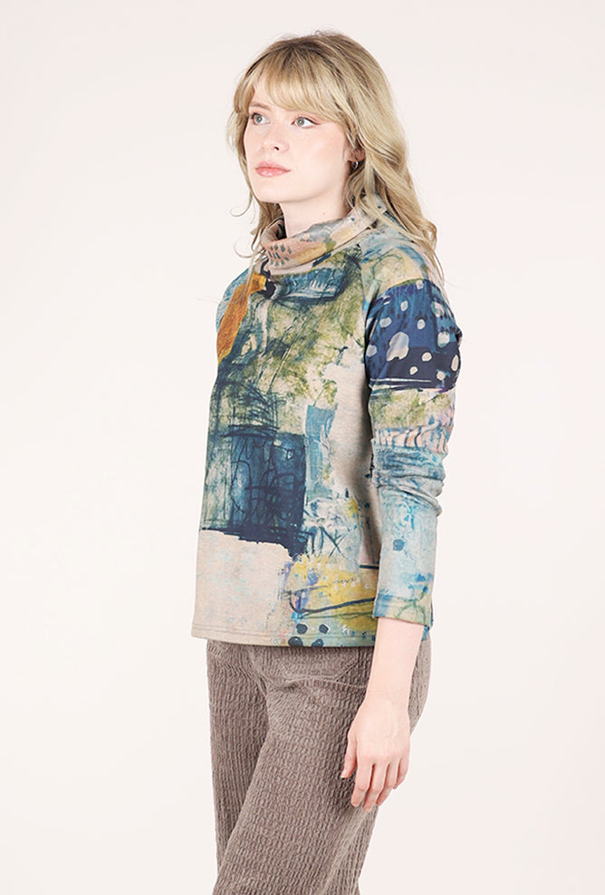 3 Potato Plush Knit Tneck, Teal/Peach