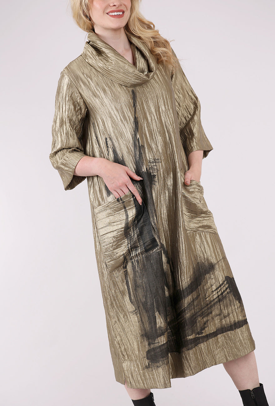 Ozai Artful Shimmer Dress, Golden