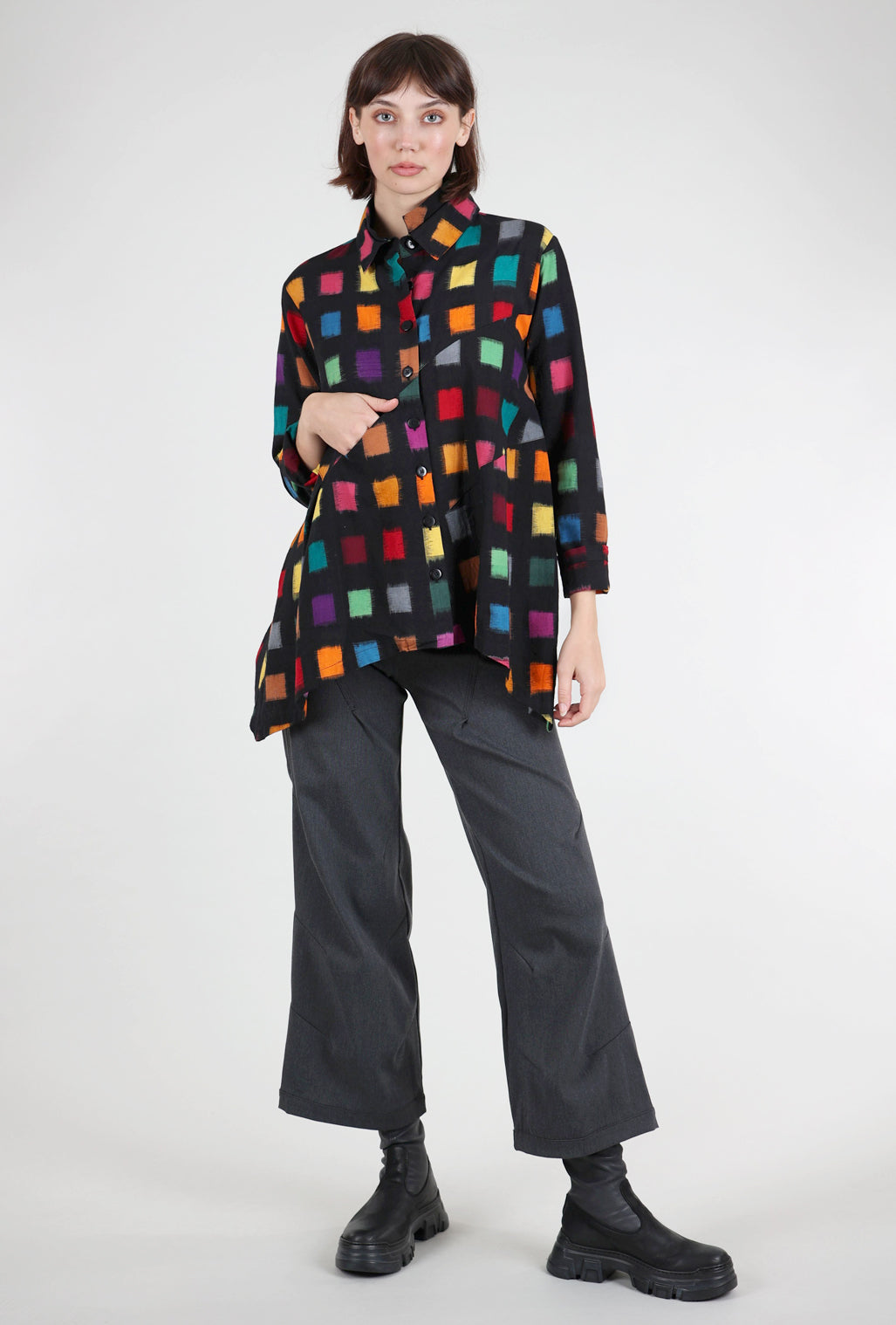 M Square Double-Collar Sharp Shirt, Black/Multi