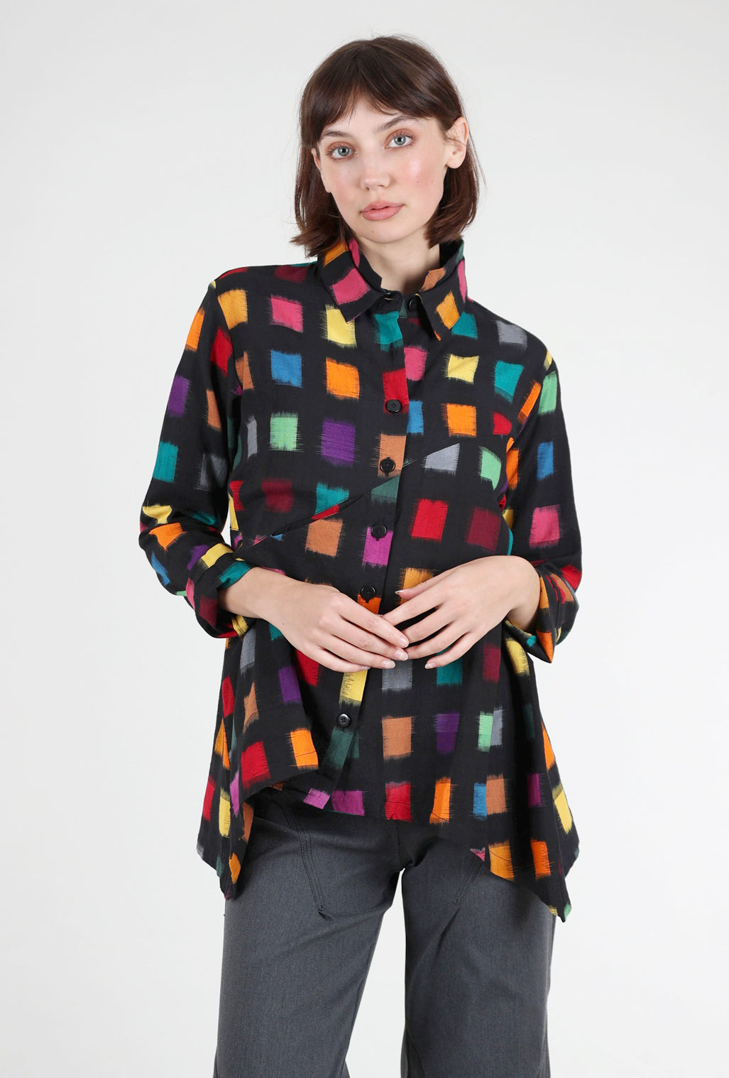 M Square Double-Collar Sharp Shirt, Black/Multi