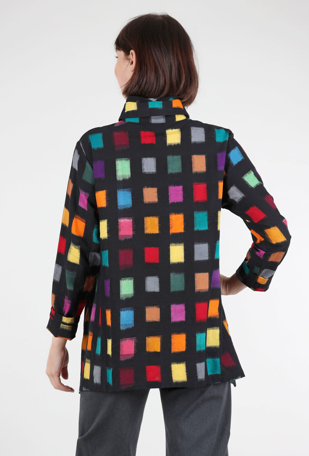 M Square Double-Collar Sharp Shirt, Black/Multi