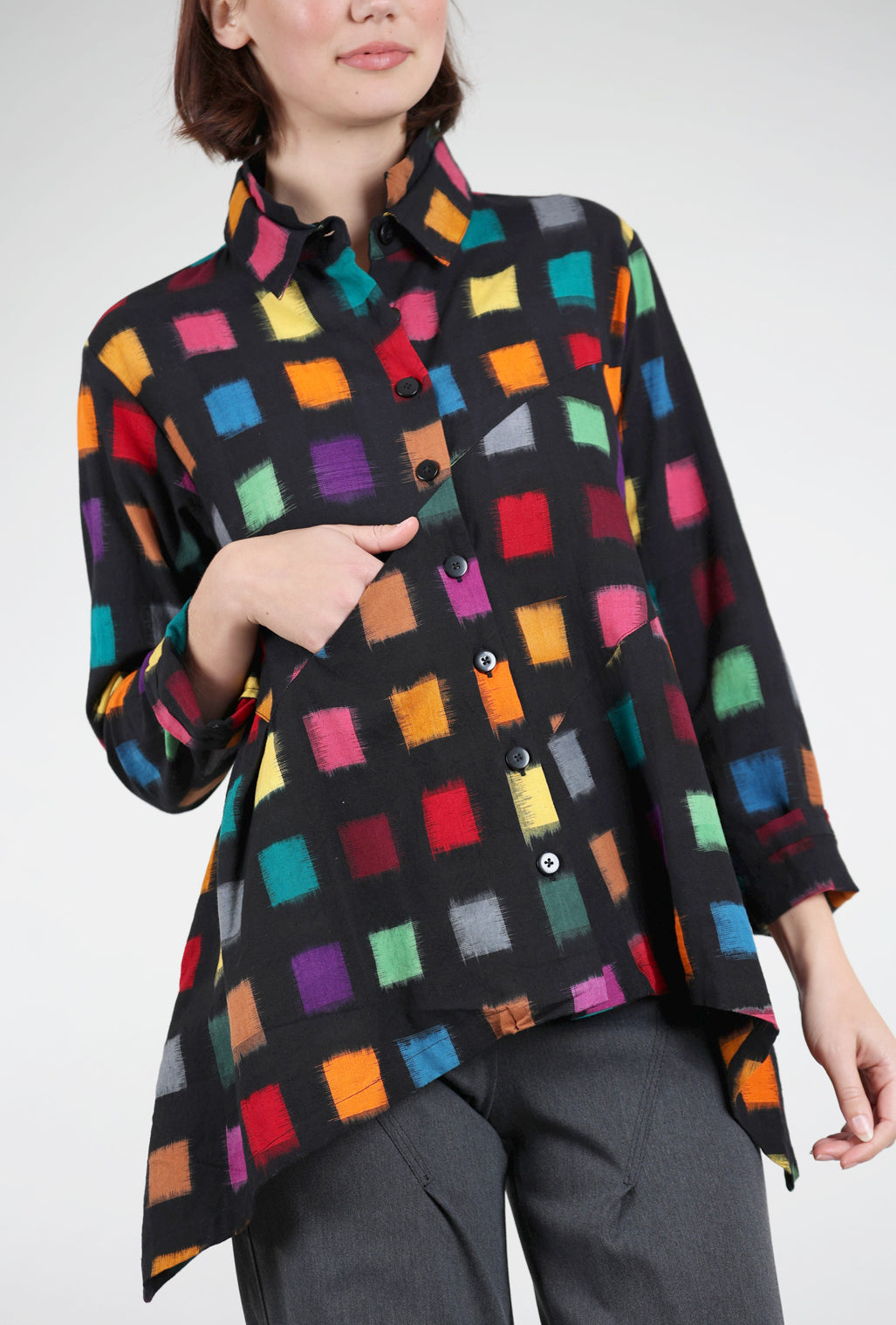 M Square Double-Collar Sharp Shirt, Black/Multi
