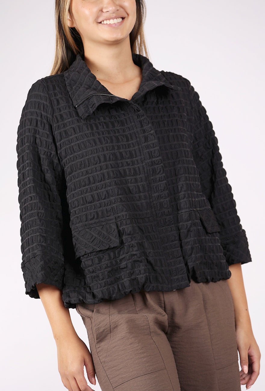 Moonlight Windowpane Bubble Jacket, Black