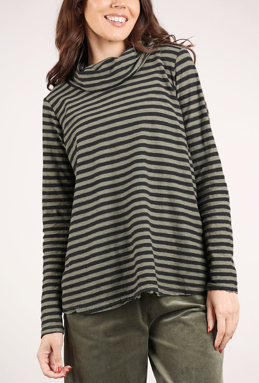 Cut Loose Black Stripe Cowlneck Pullover, Kelp