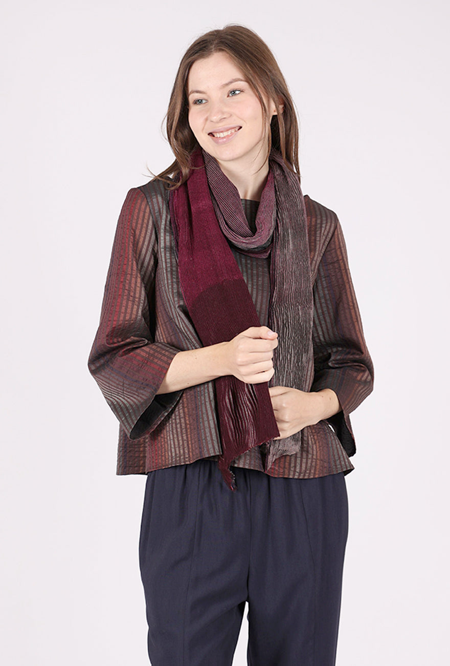 Neeru Kumar Ridge Crinkle Wool Scarf, Plum/Charcoal