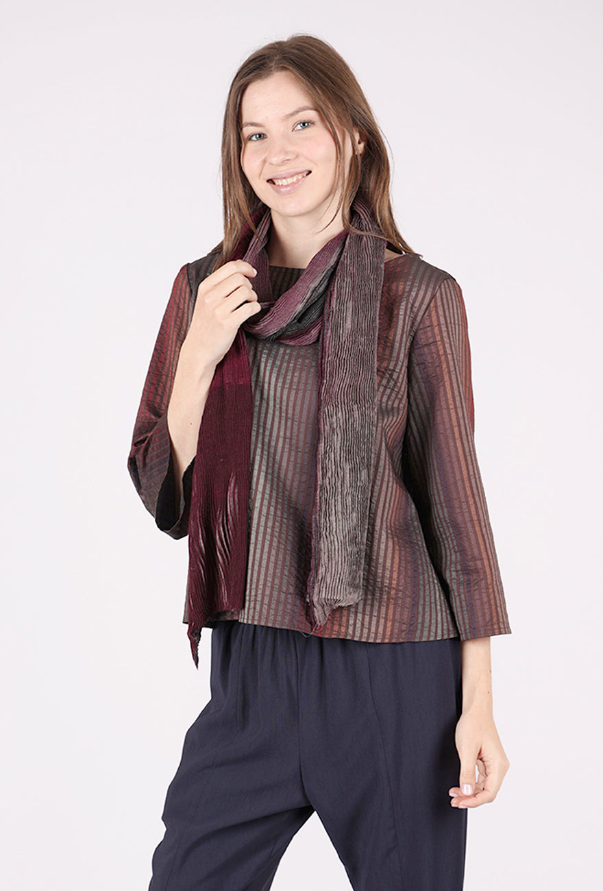 Neeru Kumar Ridge Crinkle Wool Scarf, Plum/Charcoal