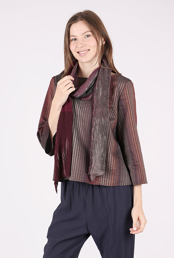 Neeru Kumar Ridge Crinkle Silk Scarf, Plum/Charcoal