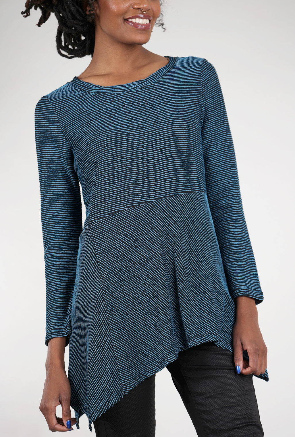 Liv Arty Stripe Asymmetric Top, Ocean