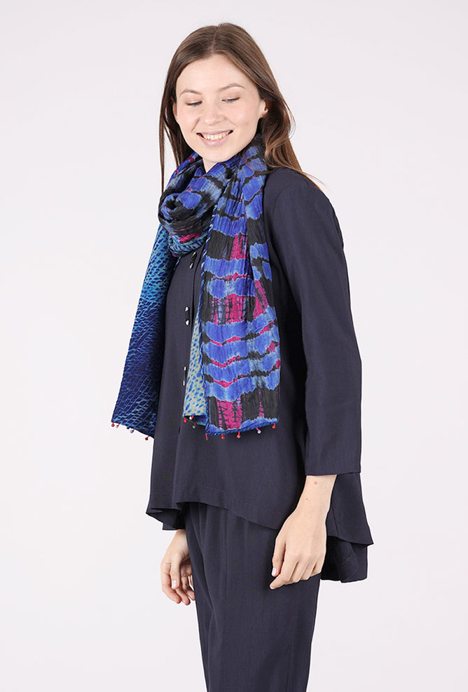 Neeru Kumar Wavy Double-Sided Wool-Silk Scarf, Blue/Pink