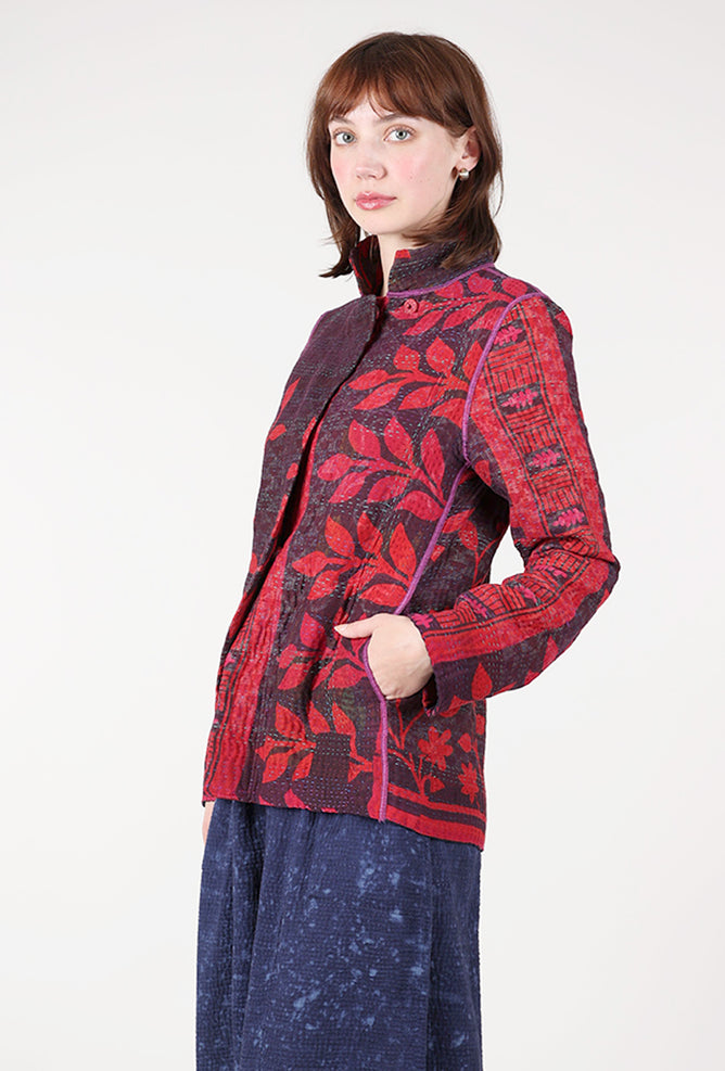 Mieko Mintz Overdye Kantha Simple Jacket, Ruby