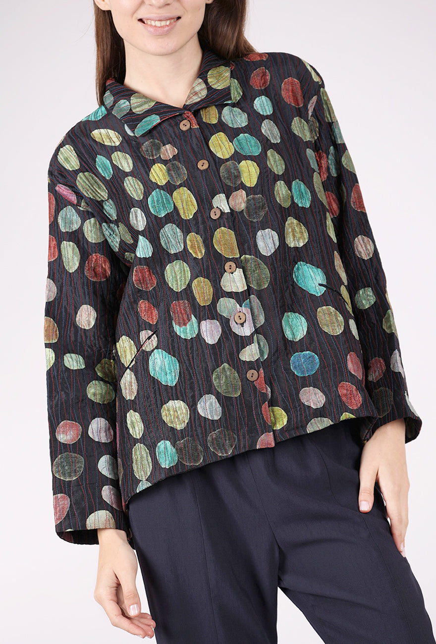 Neeru Kumar Hand-Stitched Silk Jacket, Black/Dots