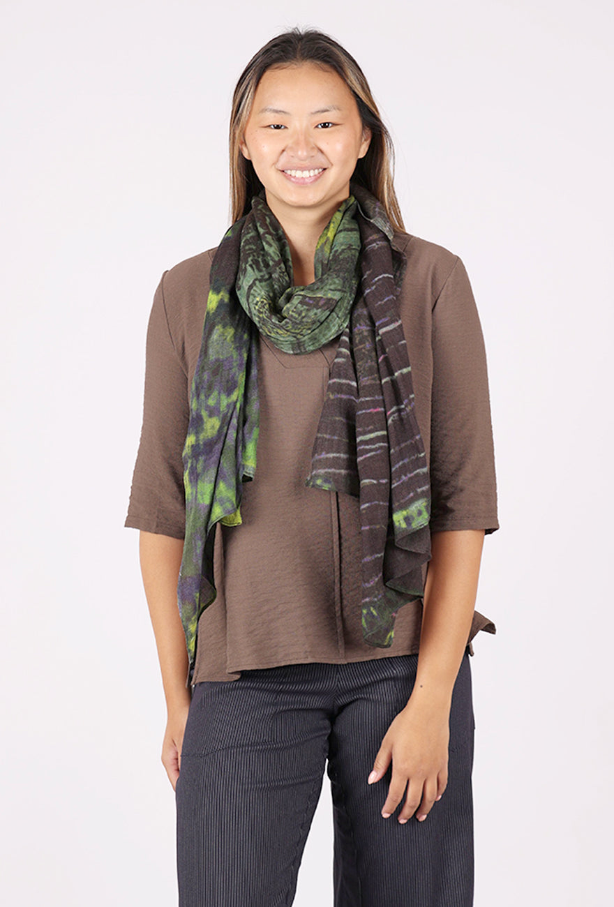 Neeru Kumar Fine Wool Digital Print Scarf, Chocolate/Jungle